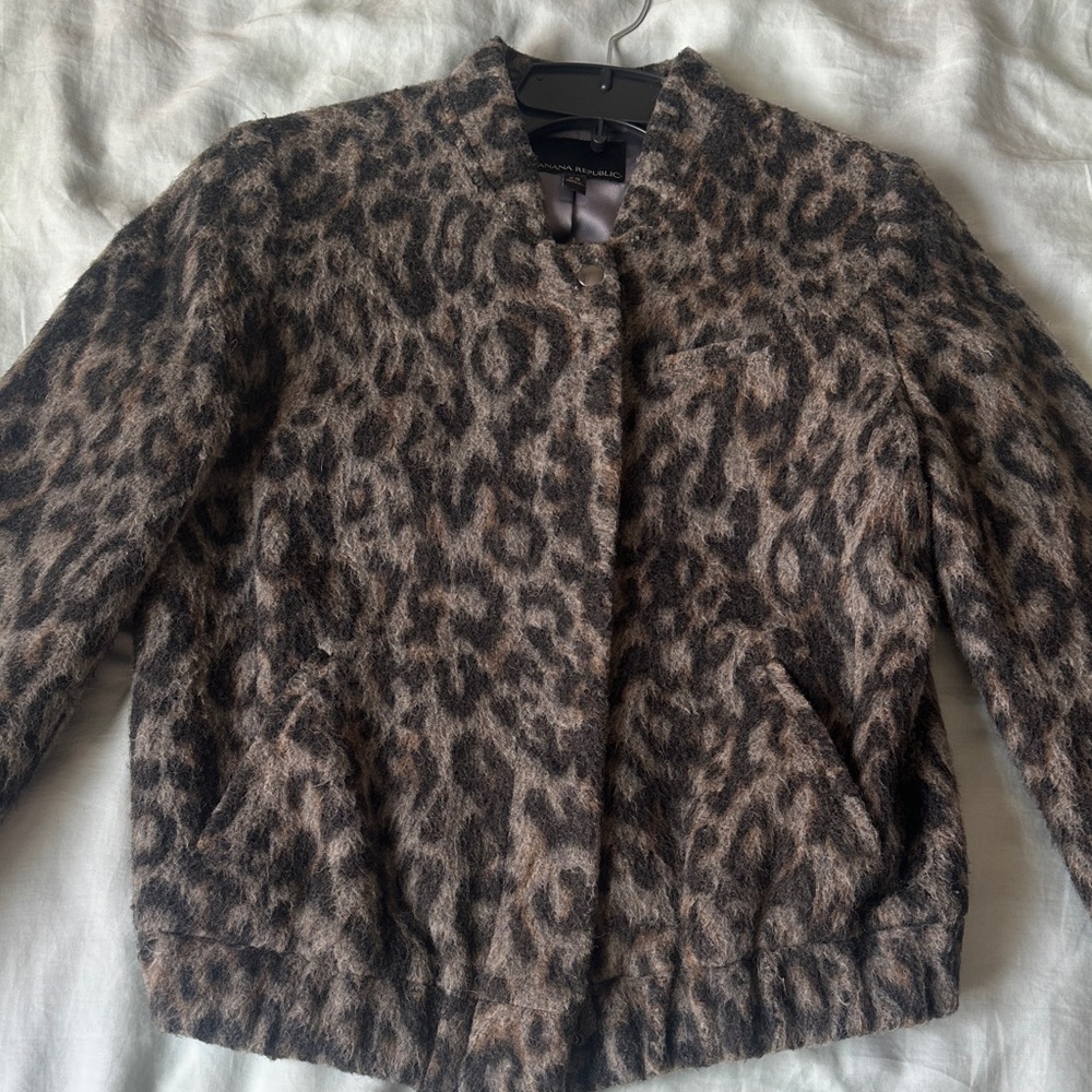 Banana Republic Brown Leopard Print Teddy Jacket